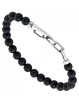 Bracelet (L) en perles d’onyx avec fermoir mousqueton en acier inoxydable
