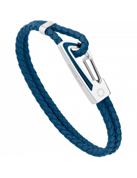 Bracelet en cuir bleu tressé avec fermoir mousqueton en acier et incrustation de laque bleue
