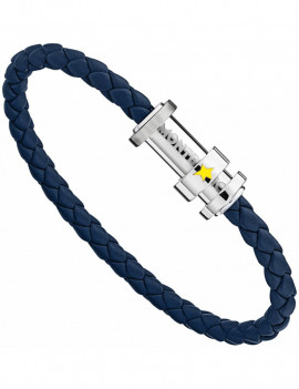 Bracelet  (S) en cuir tressé bleu avec trois anneaux
