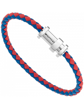 Bracelet (M)  en cuir tressé rouge-bleu avec fermoir en acier et trois anneaux Le Petit Prince