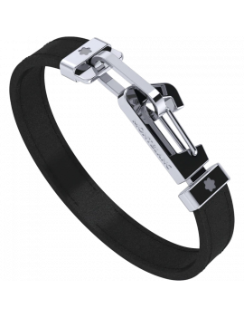 Bracelet (L) en cuir noir avec fermoir mousqueton en acier inoxydable