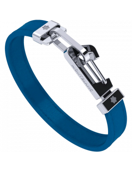 Bracelet( M )en cuir bleu avec fermoir mousqueton en acier inoxydable