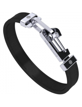 Bracelet (M) en cuir noir avec fermoir mousqueton en acier