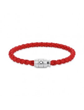 Bracelet Acier 3 anneaux fermant et Cuir Rouge