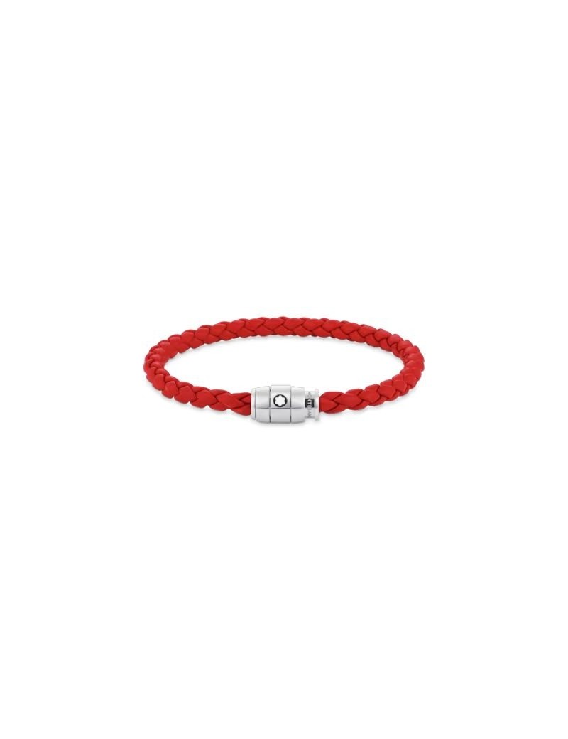 Bracelet Acier 3 anneaux fermant et Cuir Rouge