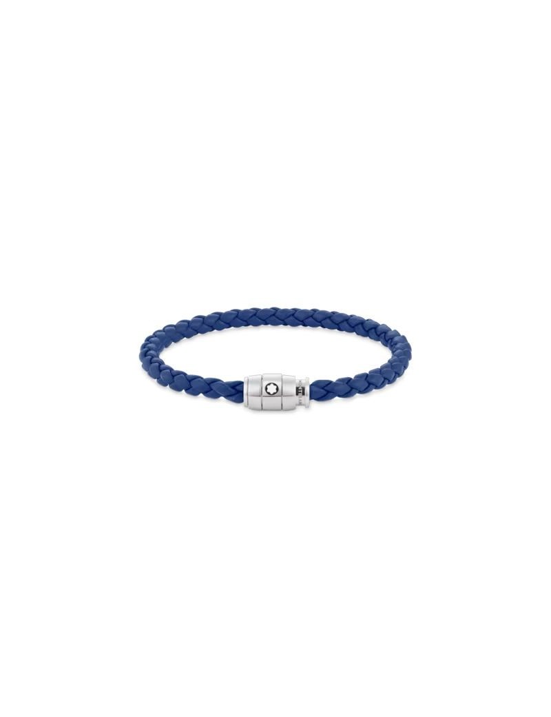 Bracelet Acier 3 anneaux fermant et Cuir Bleu