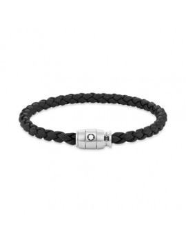 Bracelet Acier 3 anneaux fermant et Cuir Noir