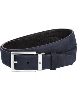 Ceinture réversible à boucle ardillon rectangulaire en acier inoxydable poli et mat noir et bleu