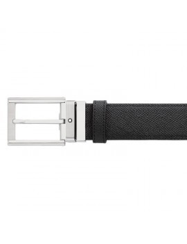 Ceinture réversible à boucle ardillon rectangulaire en acier inoxydable poli et mat noir et bleu