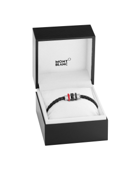 Bracelet en cuir noir tressé avec fermoir en acier, finition PVD noir et trois anneaux