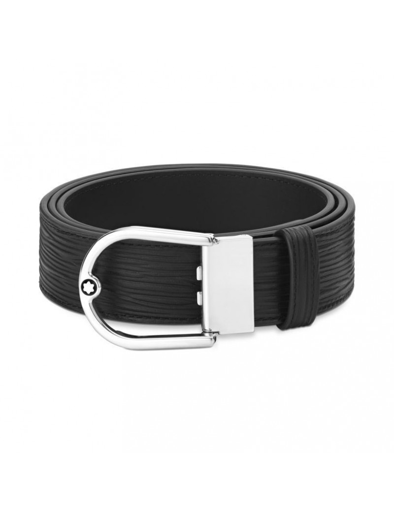 Ceinture cuir réversible 35 mm boucle fer à cheval imprimé noir/noir uni