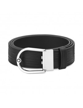 Ceinture cuir réversible 35 mm boucle fer à cheval imprimé noir/noir uni