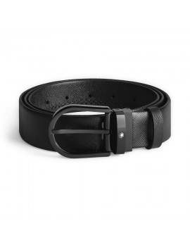 Ceinture en cuir noir 35mm avec boucle ardillon en finition PVD noire en forme de fer à cheval