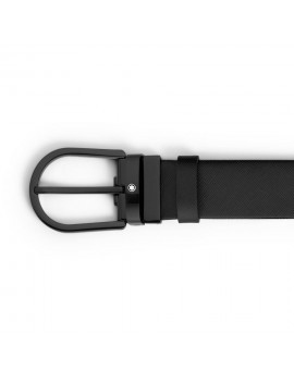 Ceinture en cuir noir 35mm avec boucle ardillon en finition PVD noire en forme de fer à cheval