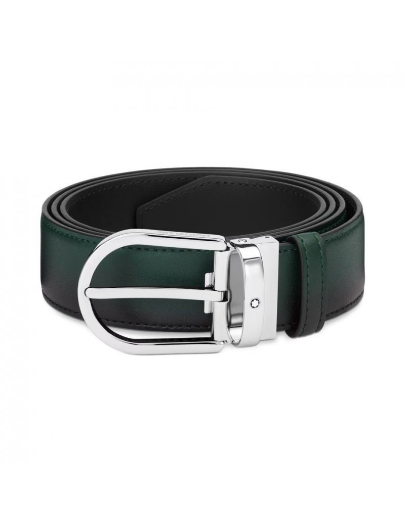 CEINTURE EN CUIR SFUMATO COULEUR VERT ANGLAIS AVEC BOUCLE FER A CHEVAL 35 MM