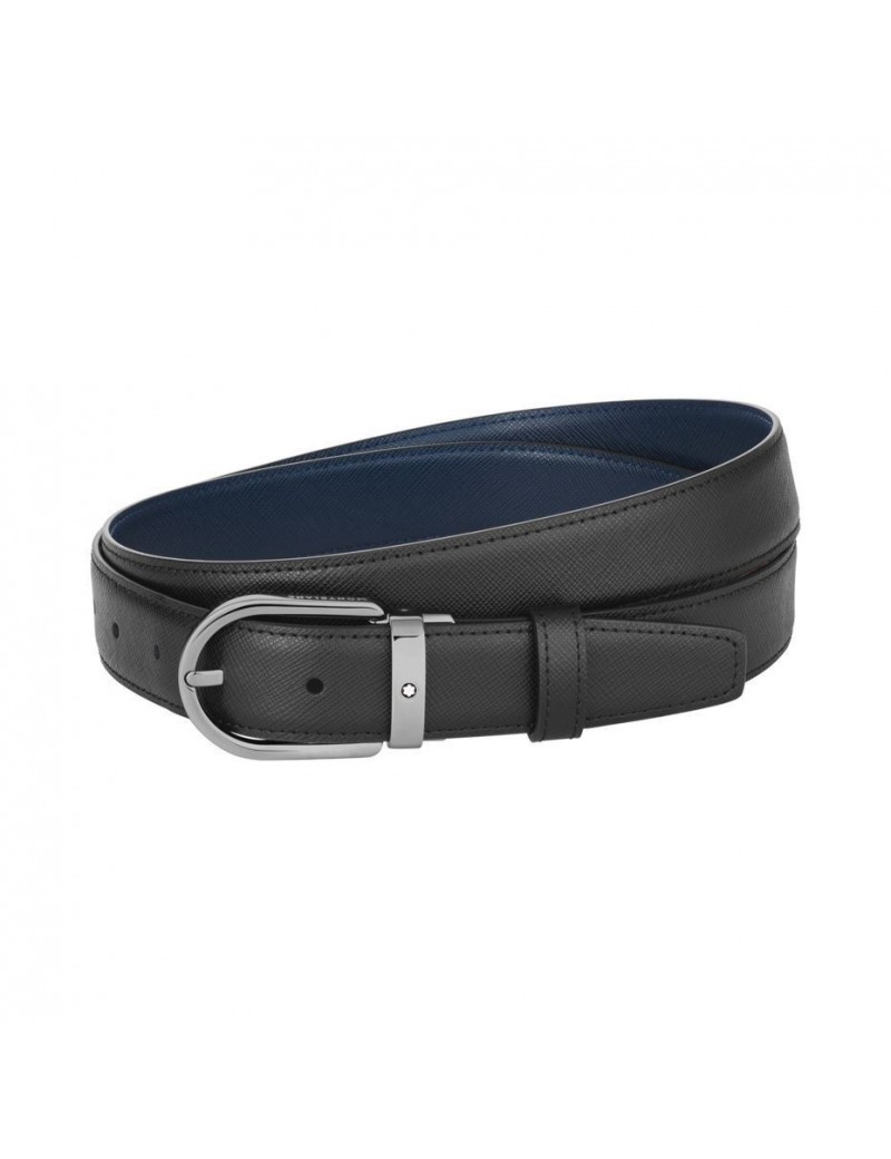 Ceinture réversible en cuir noir/bleu 30 mm avec boucle fer à cheval