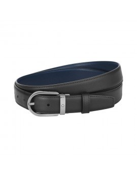 Ceinture réversible en cuir noir/bleu 30 mm avec boucle fer à cheval