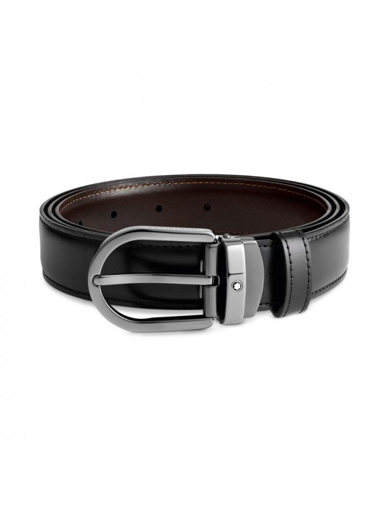 Ceinture réversible en cuir noir/marron 30 mm avec boucle fer à cheval