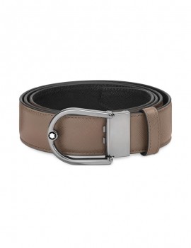 Ceinture réversible de 35 mm avec boucle fer à cheval en cuir Saffiano imprimé mastic/noir