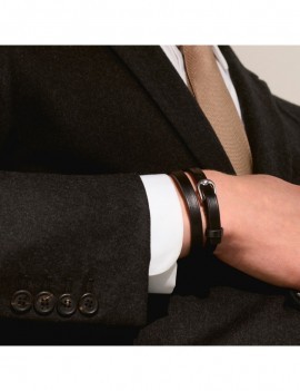 Bracelet cuir noir avec boucle fer à cheval, taille réglable