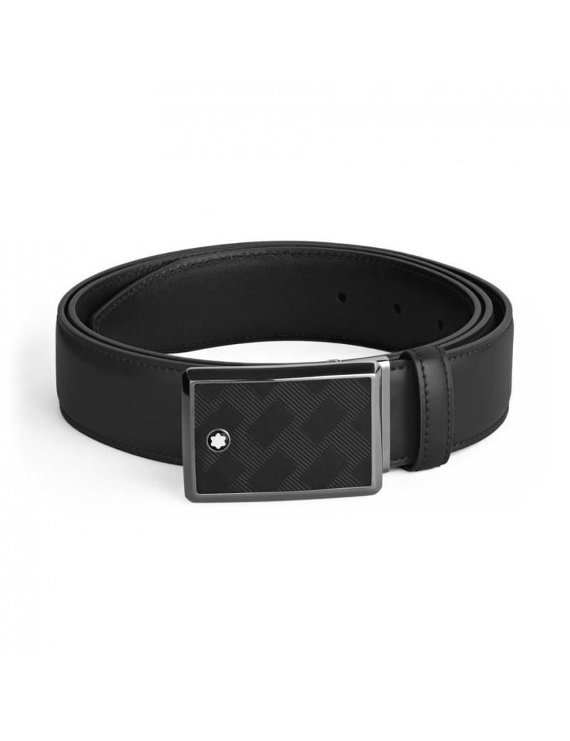 Ceinture en cuir noir 35 mm à boucle ardillon avec finition en ruthénium brillant