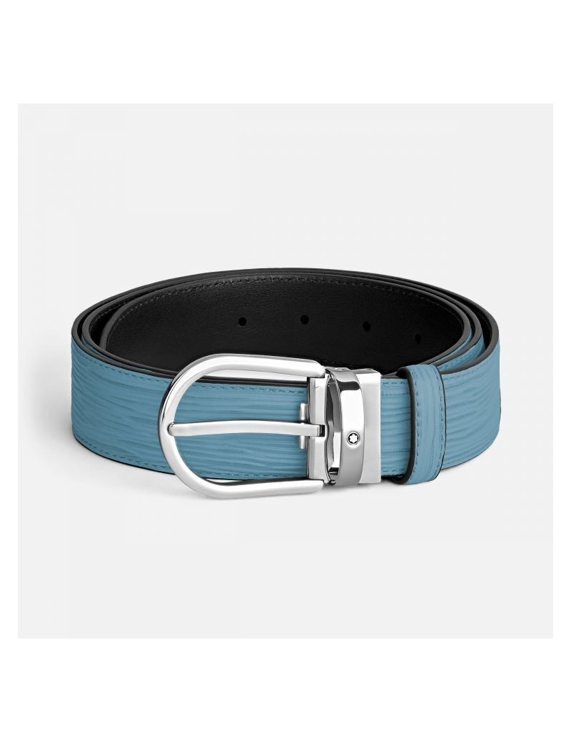 Ceinture en cuir bleu fumé avec boucle en fer à cheval 35 mm