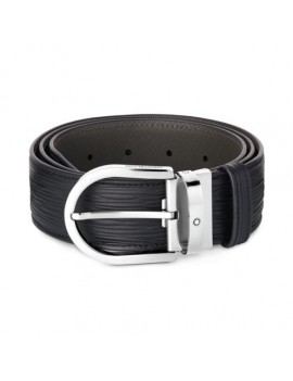 Ceinture en cuir noir imprimé boucle fer à cheval 40 mm