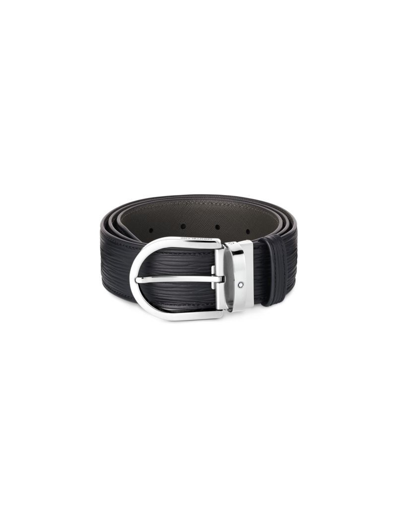 Ceinture en cuir noir imprimé boucle fer à cheval 40 mm Ceinture en cuir noir imprimé boucle fer à cheval 40 mm