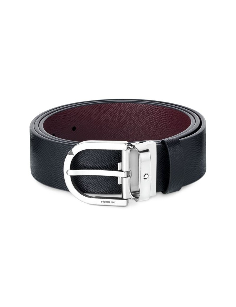 Ceinture en cuir réversible noir imprimé boucle fer à cheval/mosto 35 mm Ceinture en cuir réversible noir imprimé boucle fer à cheval/mosto 35 mm