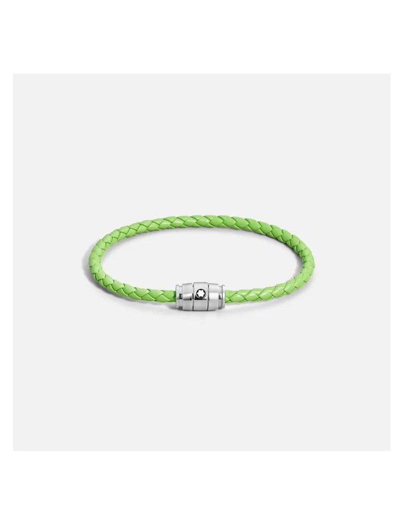 Bracelet acier 3 anneaux Collection Meisterstück en cuir vert citron (L)