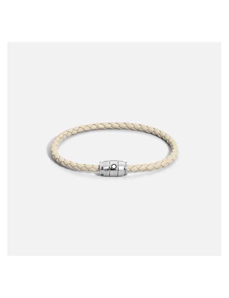 Bracelet acier 3 anneaux Collection Meisterstück en cuir beige nuage (S)