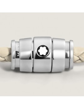 Bracelet acier 3 anneaux Collection Meisterstück en cuir beige nuage (S)