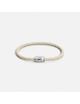 Bracelet acier 3 anneaux Collection Meisterstück en cuir beige nuage (L)