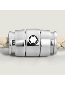 Bracelet acier 3 anneaux Collection Meisterstück en cuir beige nuage (L)