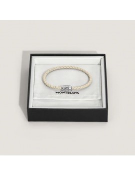 Bracelet acier 3 anneaux Collection Meisterstück en cuir beige nuage (L)