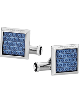 Boutons de manchette rectangulaires en acier inoxydable avec incrustation à motif bleu