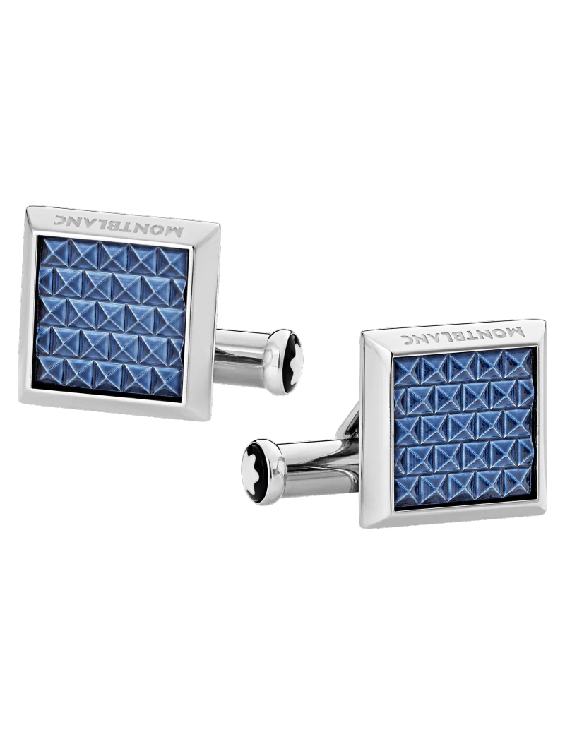 Boutons de manchette rectangulaires en acier inoxydable avec incrustation à motif bleu Boutons de manchette rectangulaires en acier inoxydable avec incrustation à motif bleu