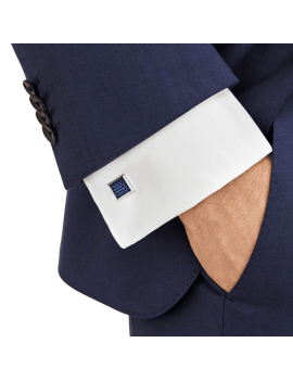 Boutons de manchette rectangulaires en acier inoxydable avec incrustation à motif bleu