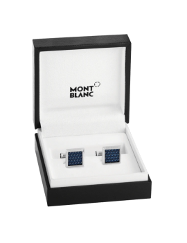 Boutons de manchette rectangulaires en acier inoxydable avec incrustation à motif bleu