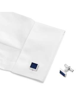 Boutons de manchette rectangulaires en acier inoxydable avec incrustation à motif bleu
