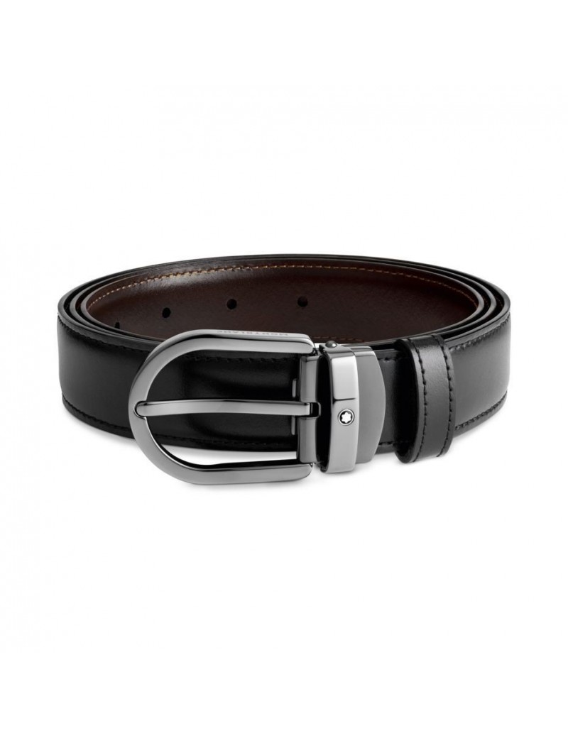 Ceinture réversible en cuir noir/marron 30 mm avec boucle fer à cheval Ceinture réversible en cuir noir/marron 30 mm avec boucle fer à cheval