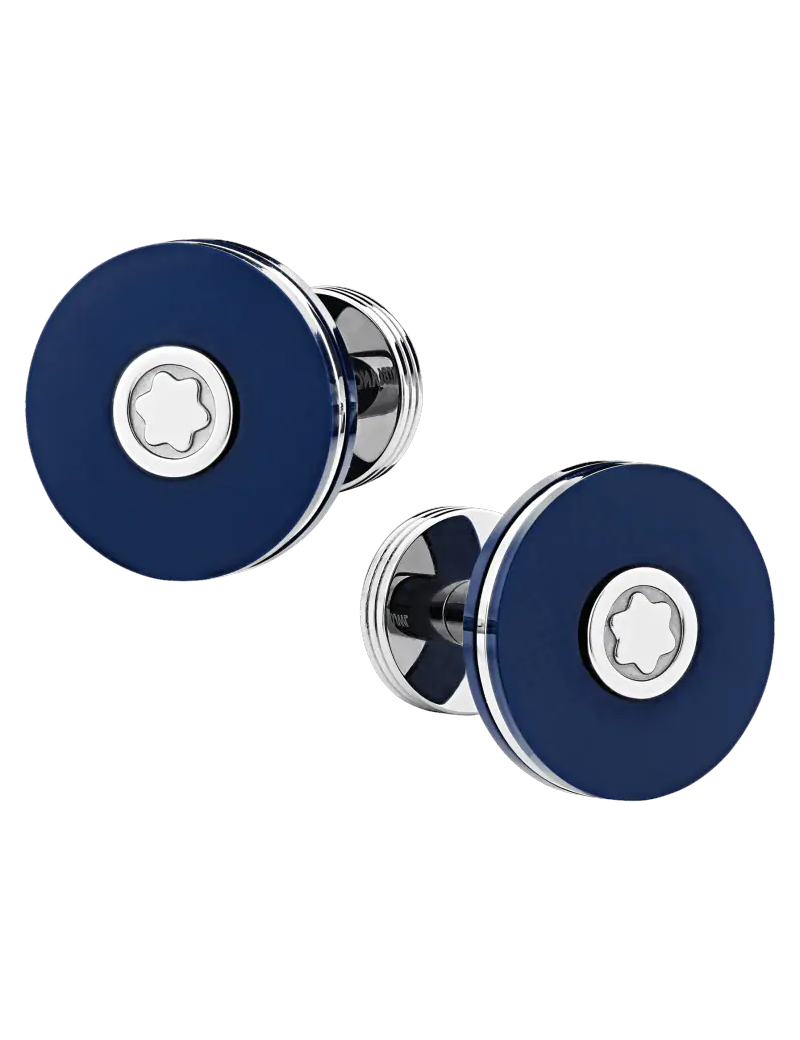 Boutons de manchette ronds en acier inoxydable et résine bleue Boutons de manchette ronds en acier inoxydable et résine bleue