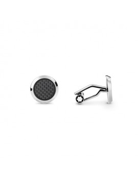 Boutons de manchette ronds en acier inoxydable avec incrustation motif carbone