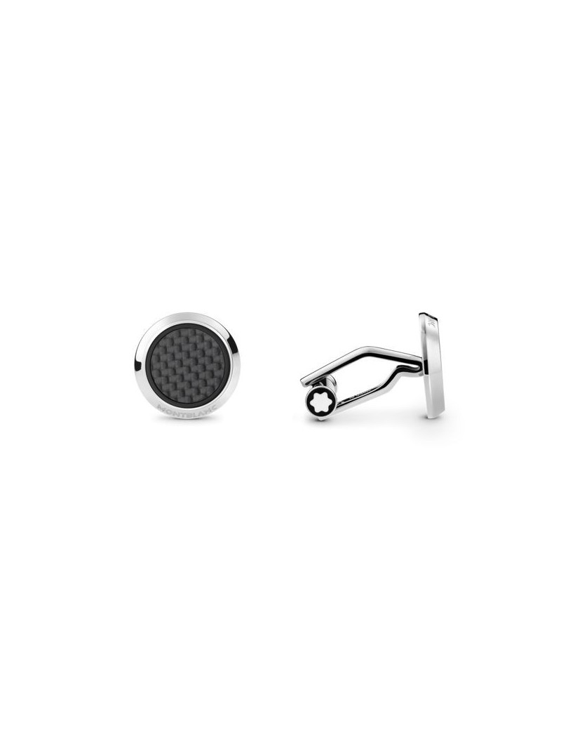 Boutons de manchette ronds en acier inoxydable avec incrustation motif carbone Boutons de manchette ronds en acier inoxydable avec incrustation motif carbone