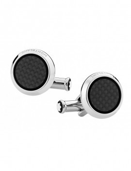 Boutons de manchette ronds en acier inoxydable avec incrustation motif carbone