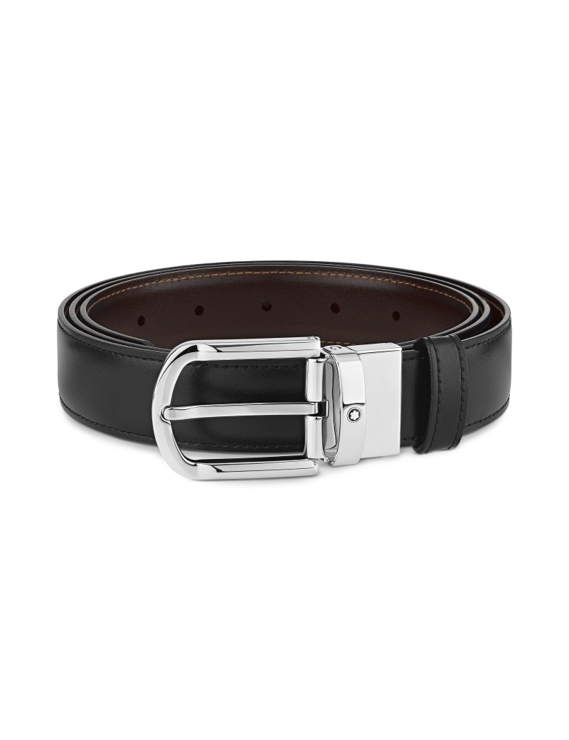 Ceinture réversible en cuir noir/marron 30 mm avec boucle fer à cheval Ceinture réversible en cuir noir/marron 30 mm avec boucle fer à cheval