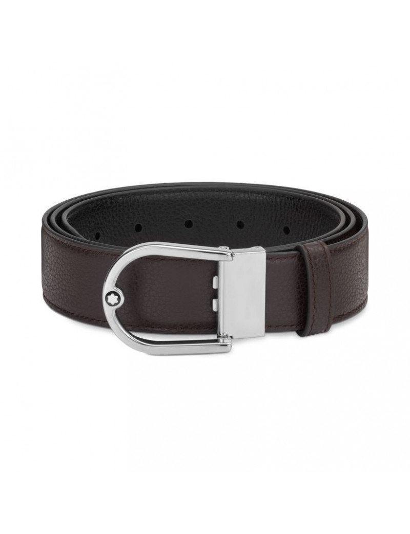 Ceinture réversible en cuir grainé ébène/noir 35 mm avec boucle en fer à cheval Ceinture réversible en cuir grainé ébène/noir 35 mm avec boucle en fer à cheval