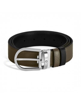 Ceinture réversible en cuir kaki/noir 35 mm avec boucle en fer à cheval