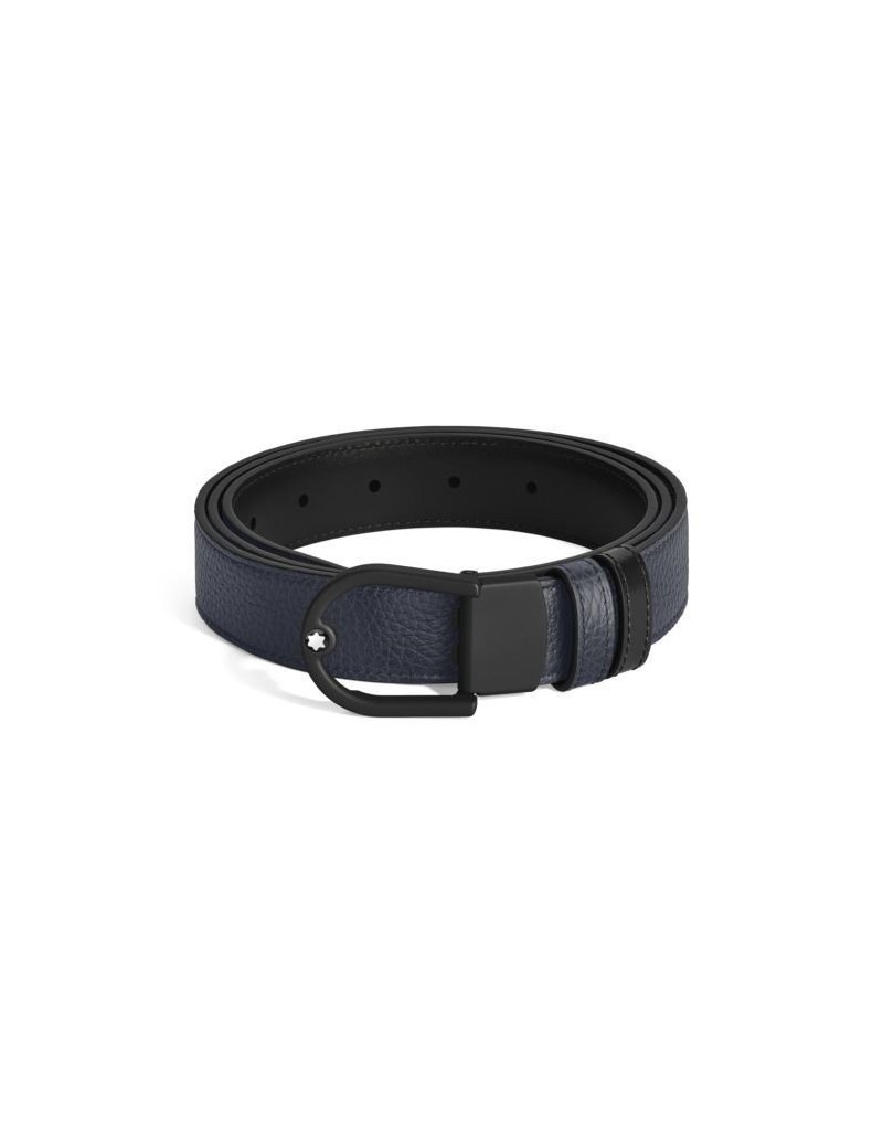 Ceinture réversible en cuir bleu nuit/noir 30 mm avec boucle en forme de fer à cheval