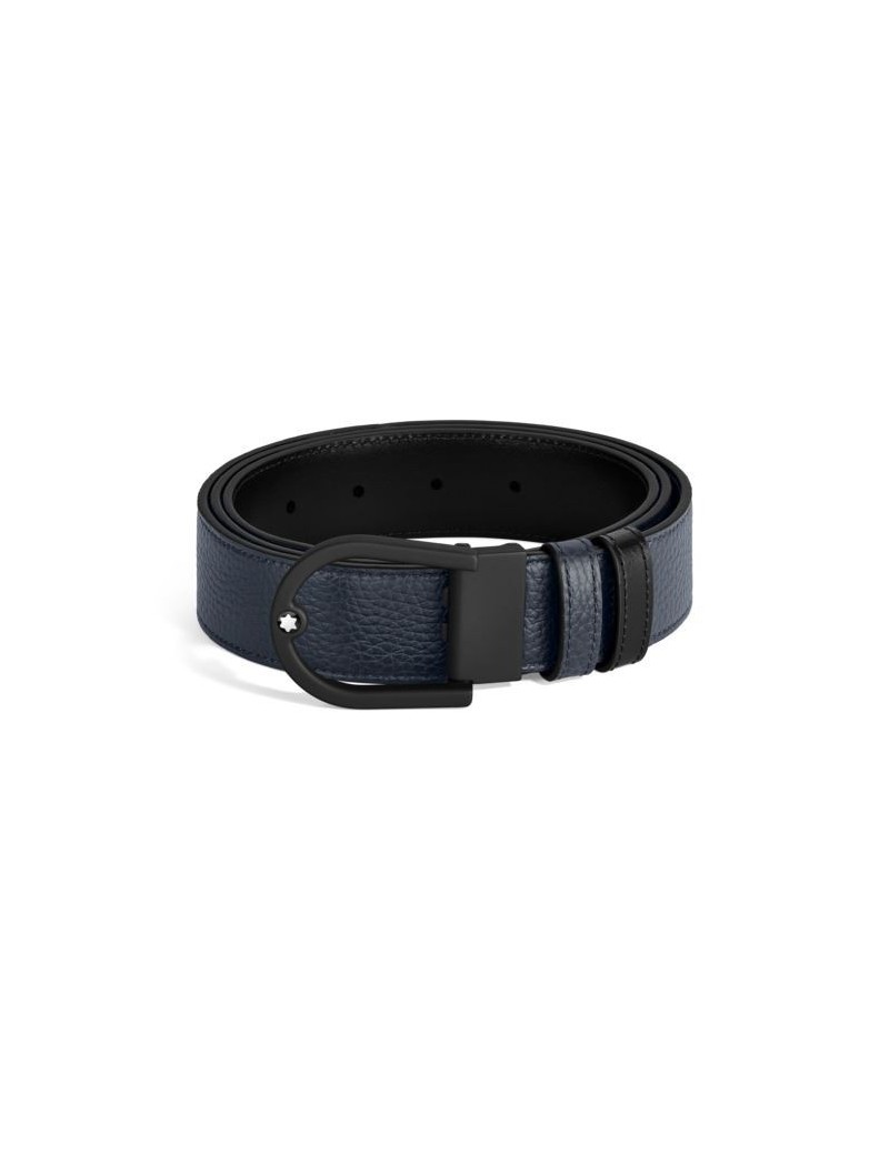 Ceinture réversible en cuir bleu nuit/noir 35 mm avec boucle en forme de fer à cheval